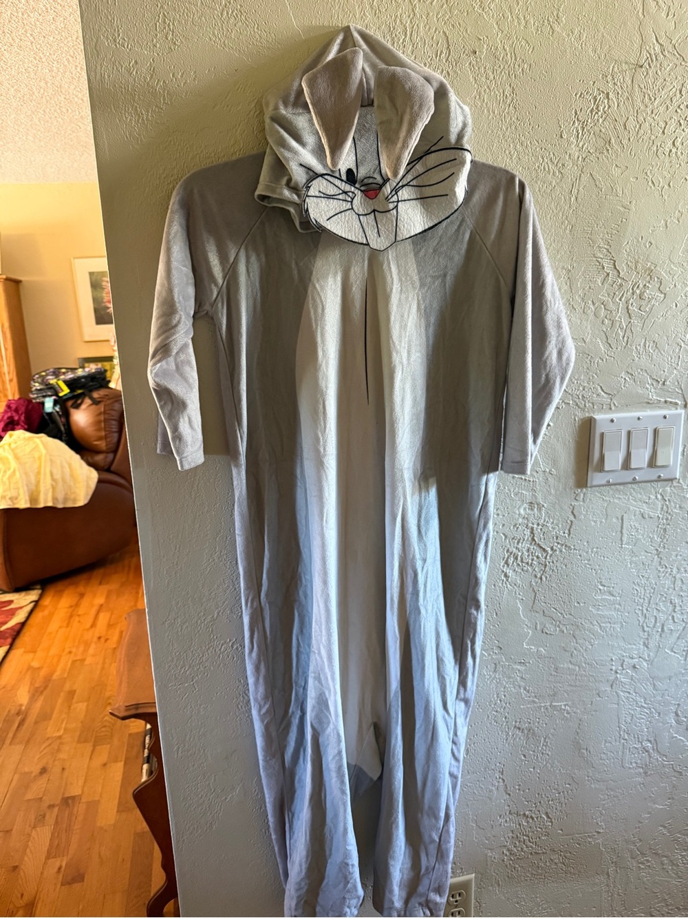 Warner Bros. Light Gray Bugs Bunny Character Kids Onesie Costume with Hood